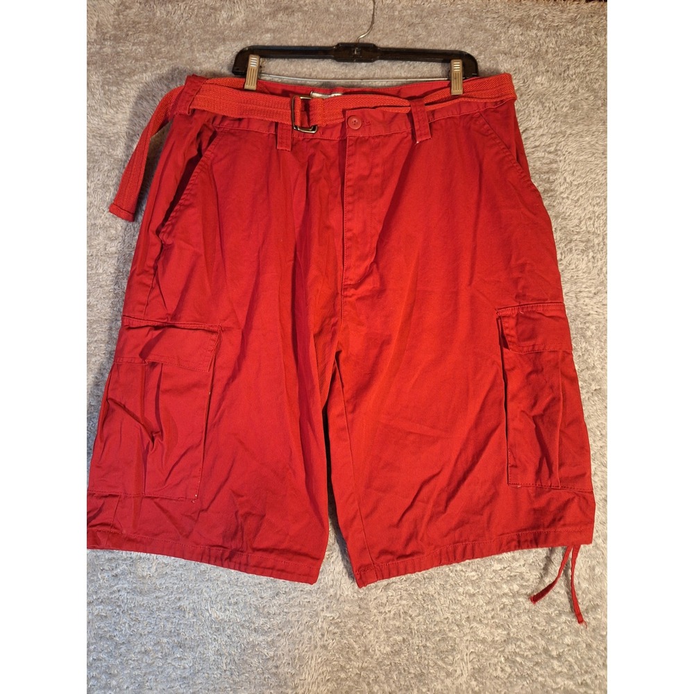 Regal Wear Mens Red Utility Cargo Shorts Size 42 w/ Belt Cotton Twill RN 83949